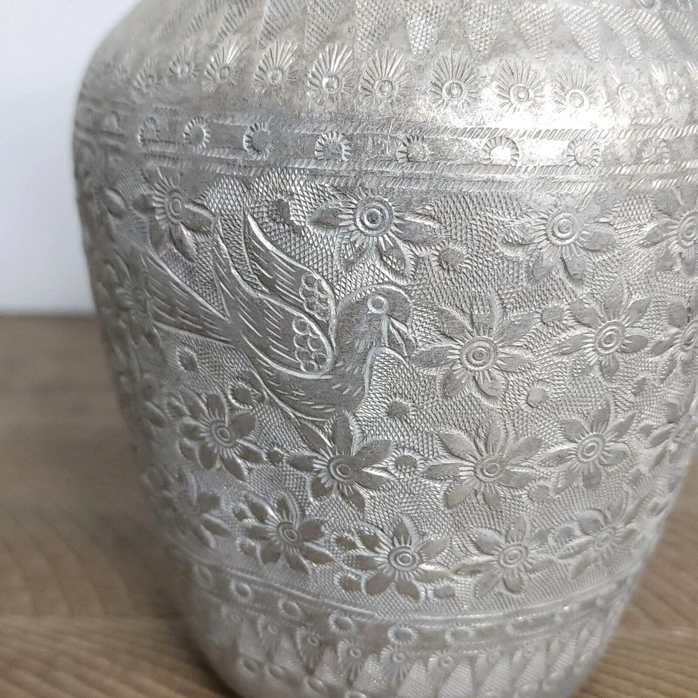 Vintage Etched Floral Aluminum Water Pitcher Diamond‎ Brand Made in Thailand